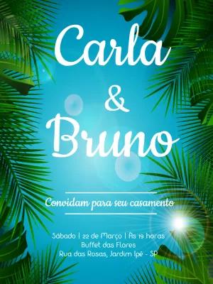 Convite de Casamento Tropical com Folhas Verdes para Editar