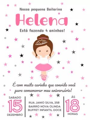 Convite de Aniversário Bailarina Rosa para Editar Online