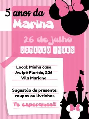 Convite Aniversário Minnie Rosa com Castelo para Editar Online