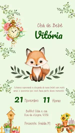 Convite Chá de Bebê Raposinha do Bosque para Editar Online