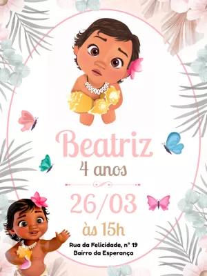 Convite de Aniversário Moana Baby para Editar Online