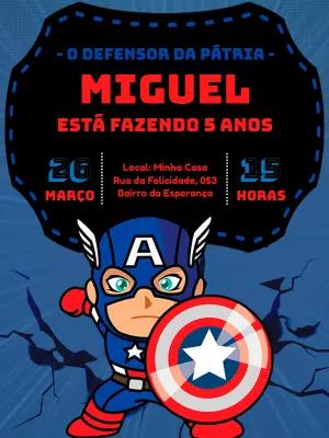 Convite de Aniversário Capitão América para Editar Online