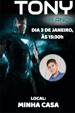 Convite de Aniversário Homem de Ferro com Foto para Editar