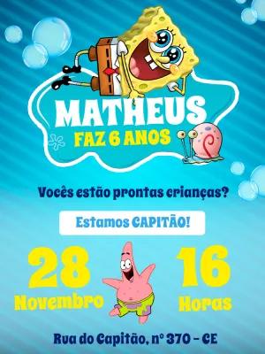 Convite de Aniversário Bob Esponja Editável Online para Festa
