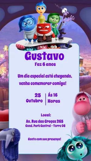 Convite de Aniversário Divertida Mente 2 com Novas Emoções para Editar