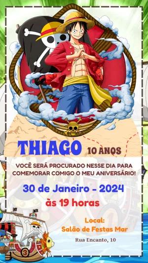 Convite de Aniversário One Piece com Luffy para Editar Online
