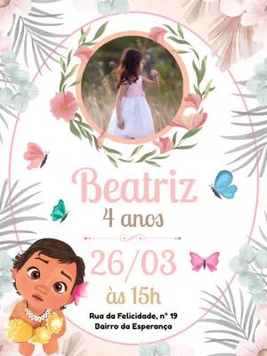 Convite Aniversário Moana Baby com Foto para Editar Online