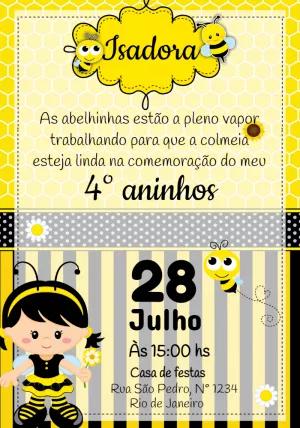 Convite Aniversário Abelhinha Menina para Editar Online