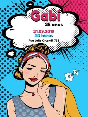 Convite de Aniversário Pop Art Estilo Pin-up para Editar Online