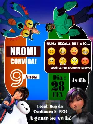 Convite de Aniversário Operação Big Hero com Personagens para Editar