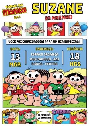 Convite de Aniversário Turma da Mônica Gibi para Editar Online