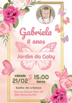Convite Aniversário Jardim Encantado com Foto para Editar