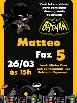 Convite Aniversário Batman Editável para Festa de Herói