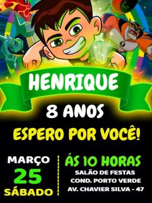 Convite de Aniversário Ben 10 para Editar Online e Imprimir