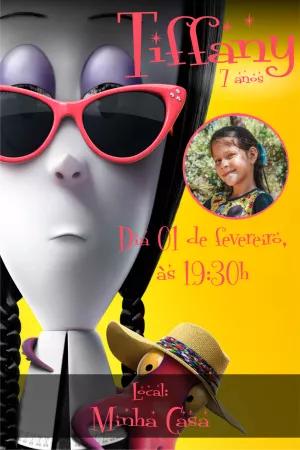 Convite Aniversário Wandinha Addams com Foto para Editar Online
