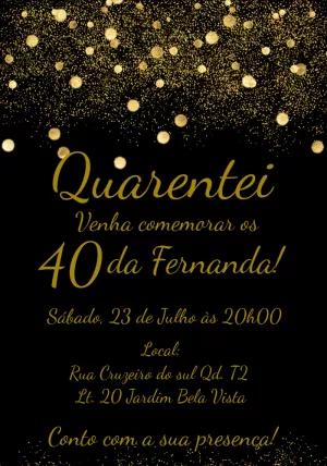 Convite de Aniversário Adulto Glitter Dourado para Editar