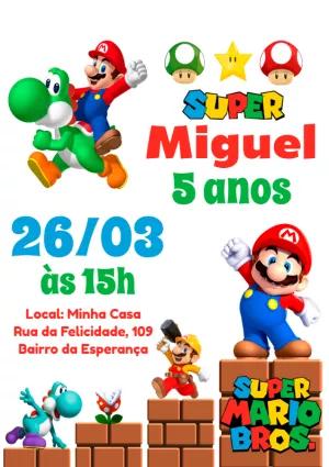 Convite de Aniversário Super Mario Bros Editável Online