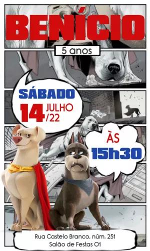 Convite Aniversário Super Pets com Personagens para Editar Online