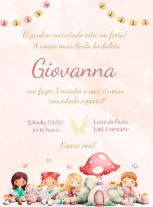 Convite Aniversário Jardim Encantado com Fadas para Editar Online