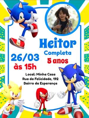 Convite de Aniversário Sonic com Foto para Editar Online