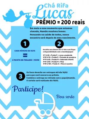 Convite Chá Rifa Menino Cegonha Azul para Editar Online
