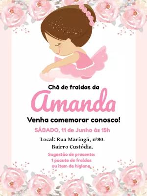 Convite Chá de Fraldas Bailarina Rosa para Editar Online