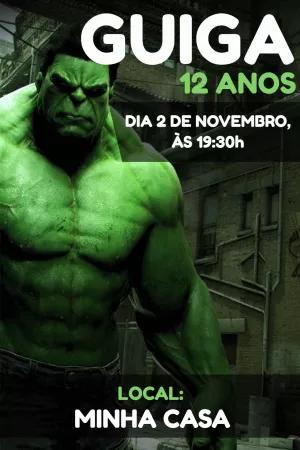 Convite de Aniversário Hulk para Editar e Imprimir Online