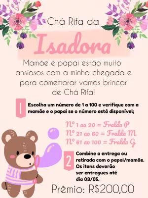 Convite Chá Rifa Ursinha Floral para Editar Online