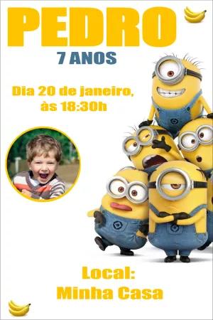 Convite Aniversário Minions com Foto para Editar Online