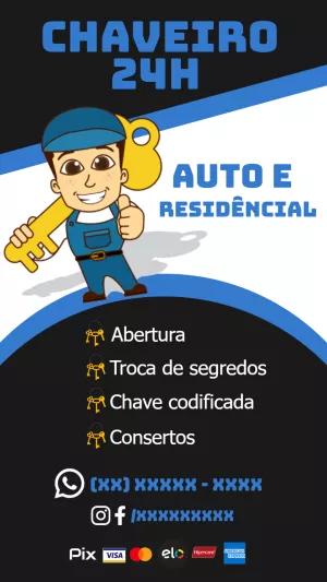 Cartão de Visita Chaveiro 24h para Editar Online