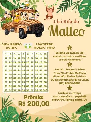 Chá Rifa Mickey Safari: Convite Editável com Tema Selva para Editar