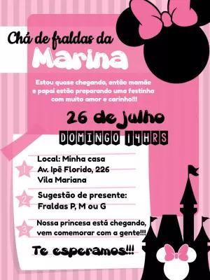 Convite Chá de Fraldas Minnie Rosa para Editar Online