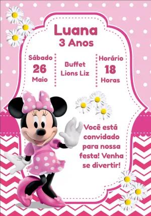 Convite de Aniversário Minnie Rosa para Editar Online