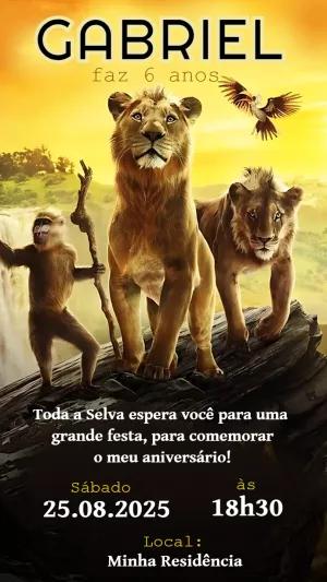 Convite Aniversário Rei Leão Realista para Editar Online