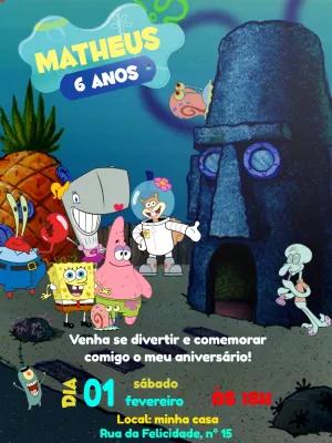 Convite Aniversário Bob Esponja com a Turma para Editar