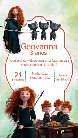 Convite de Aniversário Valente com a Merida para Editar Online