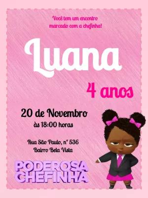 Convite Aniversário Poderosa Chefinha Negra para Editar Online