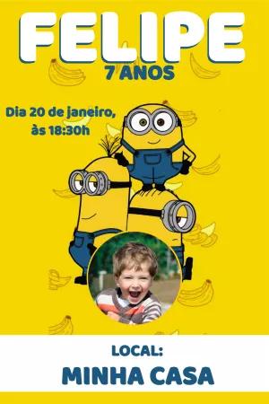 Convite Aniversário Minions com Foto para Editar Online