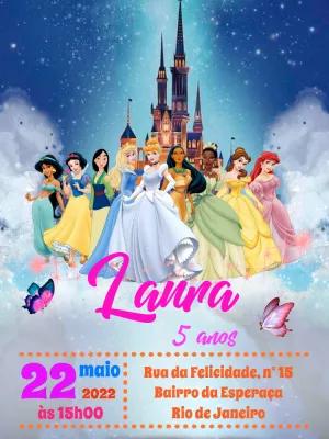 Convite Aniversário Princesas da Disney para Editar Online