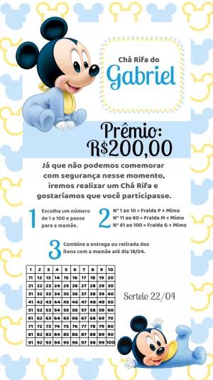 Convite Chá Rifa Mickey Baby para Editar Online