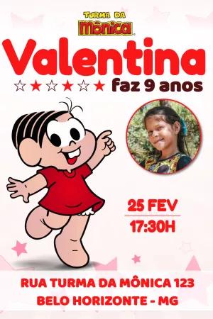 Convite de Aniversário Mônica com Foto para Editar Online