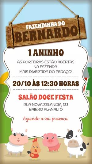 Convite Aniversário Fazendinha com Animais Fofos para Editar