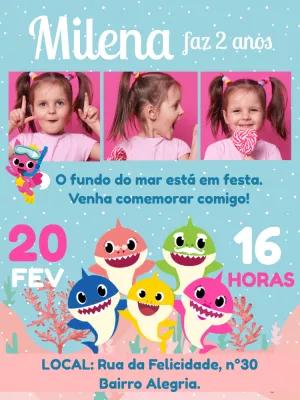 Convite de Aniversário Baby Shark com Foto para Editar Online