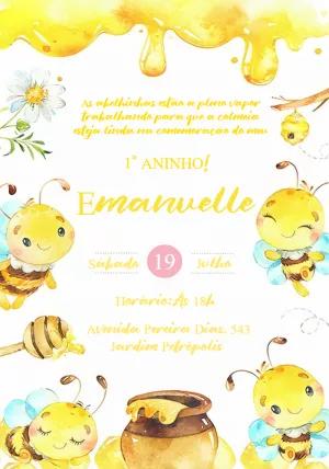 Convite Aniversário Abelhinha Aquarela para Editar Online