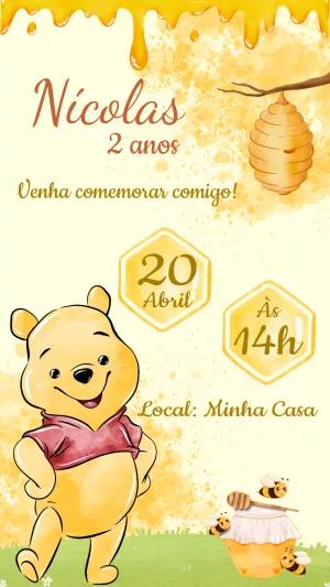 Convite Aniversário Ursinho Pooh Aquarela para Editar Online