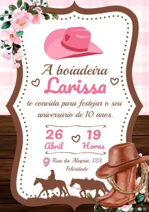 Convite de Aniversário Boiadeira Country para Editar Online
