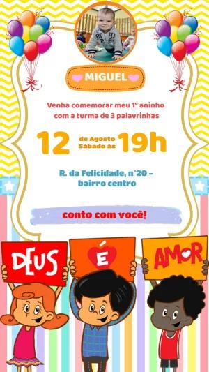 Convite de Aniversário 3 Palavrinhas para Editar Online