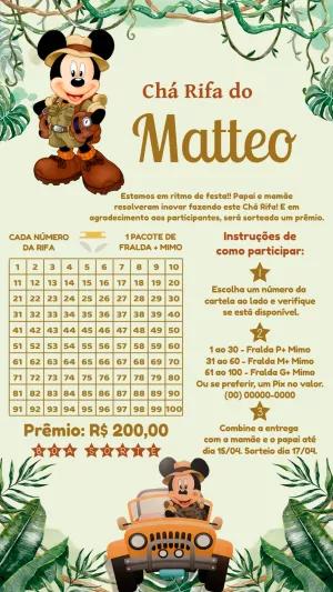Rifa Chá de Bebê Safari do Mickey para Editar Online