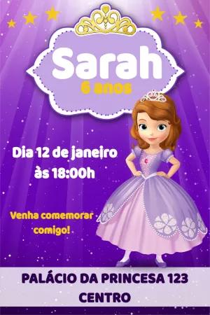 Convite Aniversário Princesa Sofia para Editar Online