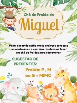 Convite Chá de Fraldas Safari com Animais para Editar Online